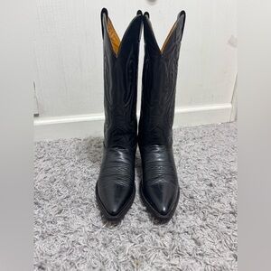 Nocona Mens Black Leather Western Cowboy Boots Pointed Toe Made in USA 8